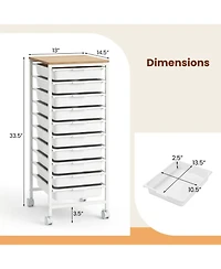 Sugift 10-Drawer Rolling Storage Cart Mobile Utility Organizer with Wooden Tabletop and Lockable Wheels