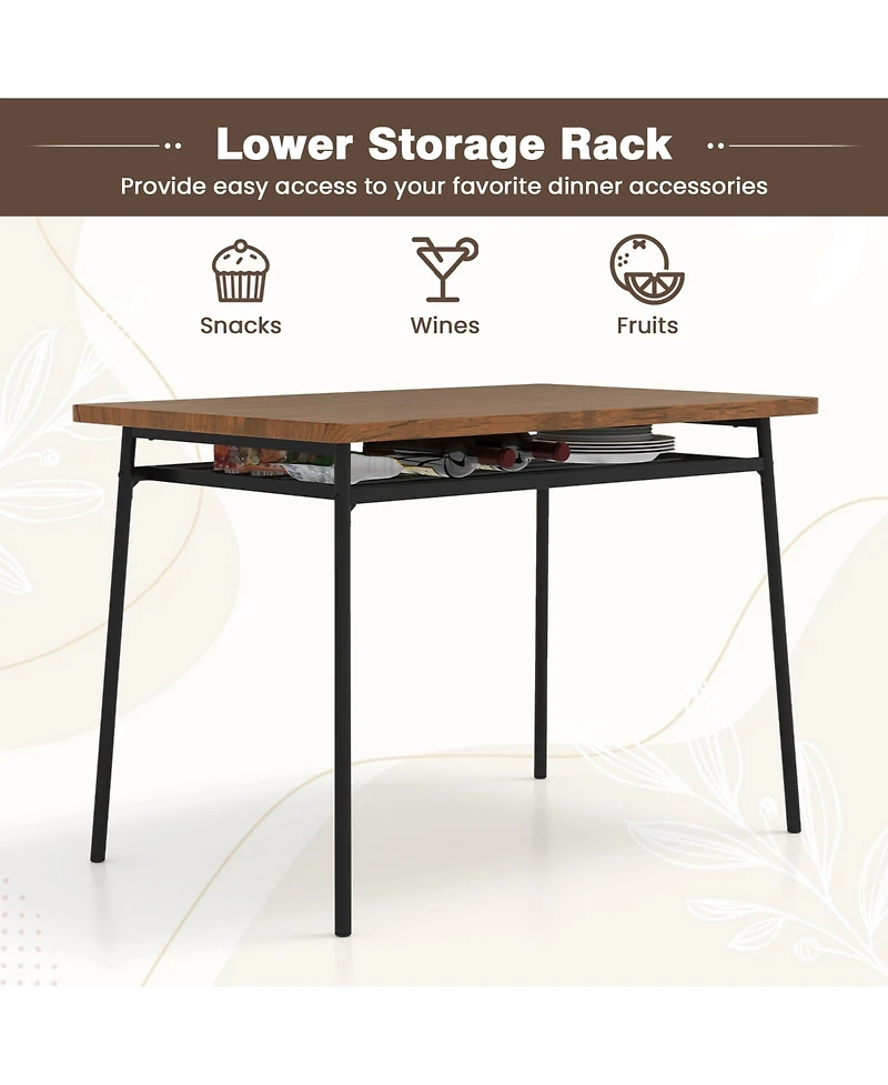 Sugift Five Piece Dining Table Set with Storage Rack and Stools