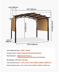 Mecale 10 x 10 Ft Outdoor Metal Pergola with Retractable Canopy