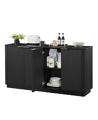 Rainsken Vertical Stripe Sideboard Buffet Cabinet, Modern 4-Door Storage Cabinet with Gold Handles, Curved Wave Design for Living Room