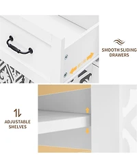 Rainsken Retro Storage Sideboard with Hand-Carved Openwork Doors, 2 Drawers and Metal Handles