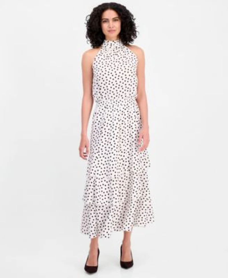Anne Klein Womens Polka Dot Halter Top Polka Dot Pull On Tiered Skirt