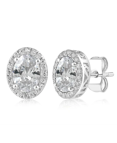 Simona Elegant Oval Birthstone Halo Cz Studs