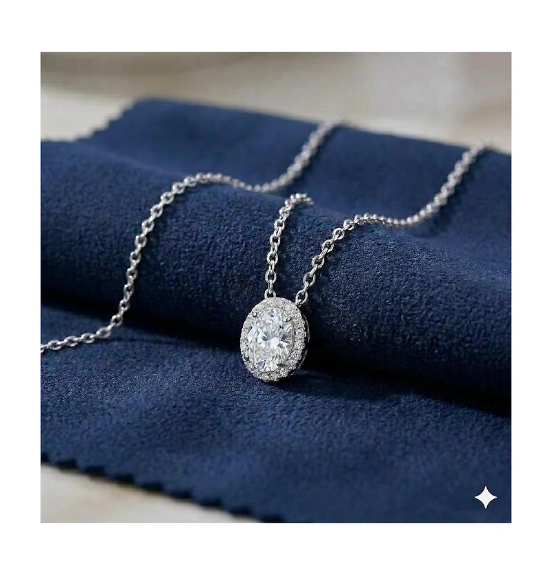 Simona Elegant Oval Birthstone Halo Cz Necklace