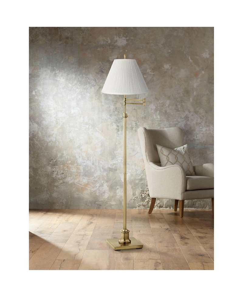360 Lighting Chic Swing Arm Floor Lamp 70" Tall Antique Brass Mushroom Pleated Empire Shade for Living Room Reading Bedroom Office