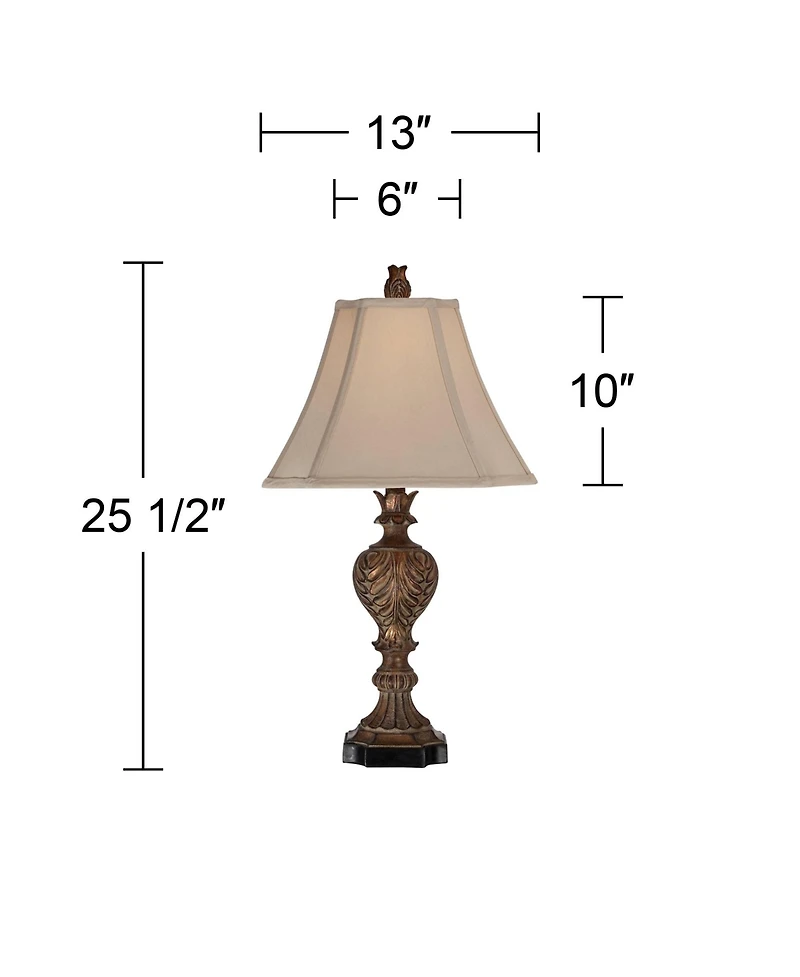 Regency Hill Regio Traditional Table Lamps 25 1/2" High Set of 2 Carved Leaf Tan Sheer Fabric Square Bell Shade for Bedroom Living Room Bedside