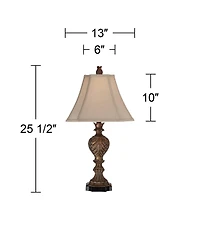 Regency Hill Regio Traditional Table Lamps 25 1/2" High Set of 2 Carved Leaf Tan Sheer Fabric Square Bell Shade for Bedroom Living Room Bedside