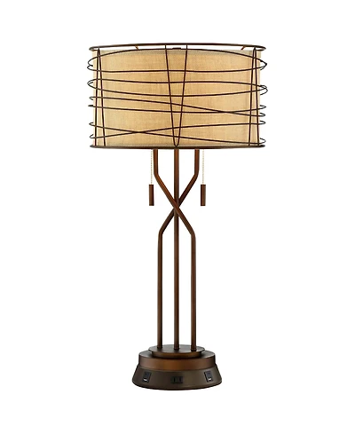 Franklin Iron Works Industrial Table Lamp with Usb and Ac Power Outlet Workstation Charging Base 28.75" Tall