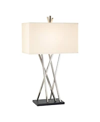 Possini Euro Design Asymmetry Modern Table Lamp 30" Tall Brushed Nickel Metal with Table Top Dimmer Linen Shade for Bedroom Living Room Bedside