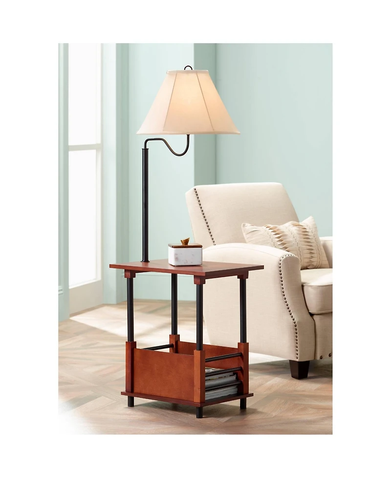 Regency Hill Rustic Farmhouse Floor Lamps with End Table 55" Tall Set of 2