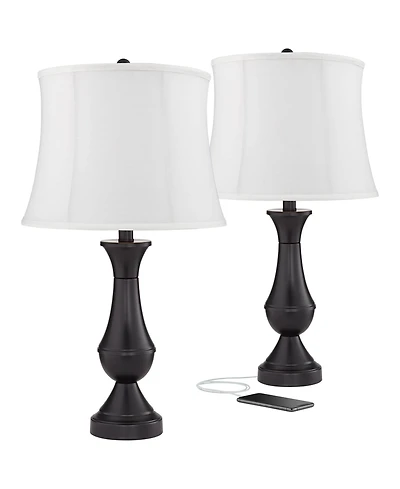 Regency Hill Traditional Table Lamps 25" High Set of 2 with Usb Port Metal Led Touch On Off Softback Drum Shade for Bedroom Living Room