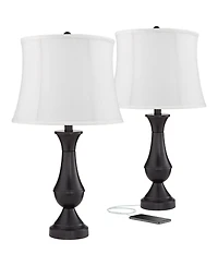 Regency Hill Traditional Table Lamps 25" High Set of 2 with Usb Port Metal Led Touch On Off Softback Drum Shade for Bedroom Living Room