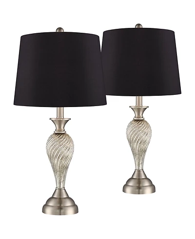 Regency Hill Arden 25" High Twist Modern Table Lamps Set of 2 Brushed Nickel Finish Mercury Glass Shade Living Room