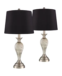 Regency Hill Arden 25" High Twist Modern Table Lamps Set of 2 Brushed Nickel Finish Mercury Glass Shade Living Room