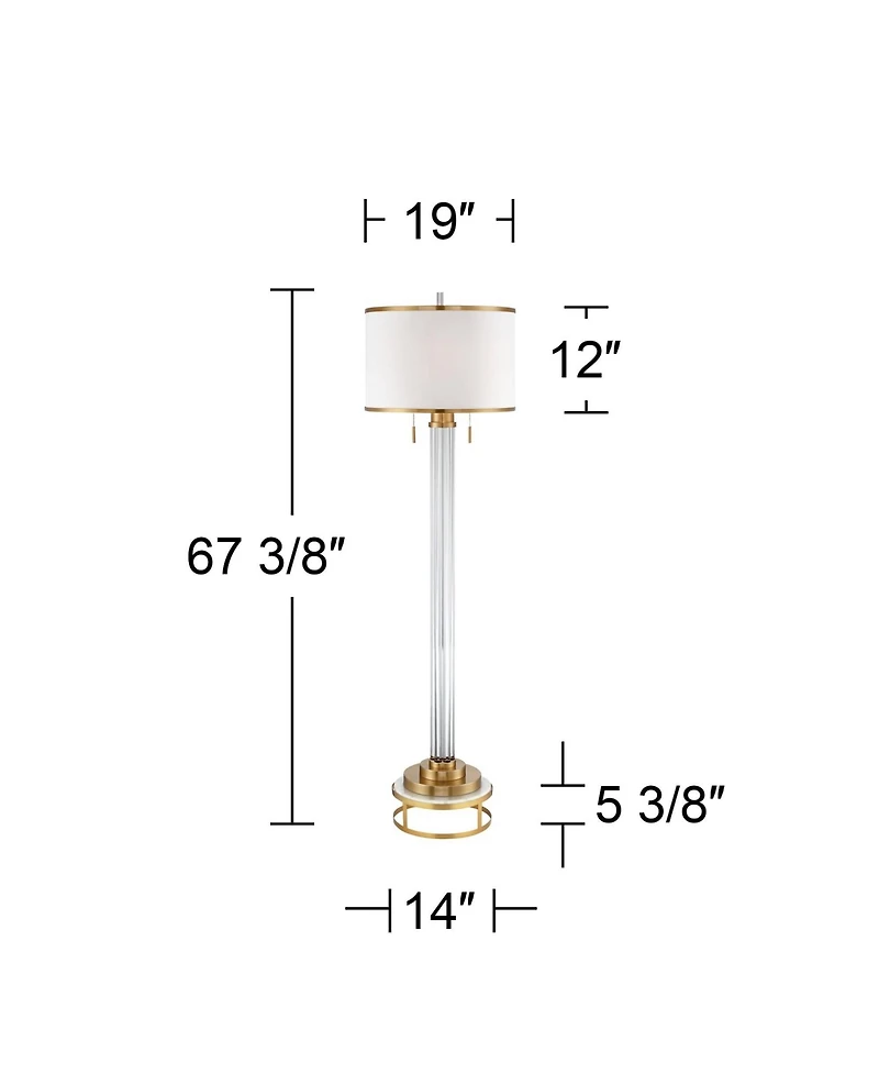 Possini Euro Design Cadence Modern Floor Lamp with Riser 67 1/2" Tall Crystal Glass Column Satin Brass Linen Drum Shade for Living Room Bedroom O