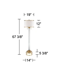 Possini Euro Design Cadence Modern Floor Lamp with Riser 67 1/2" Tall Crystal Glass Column Satin Brass Linen Drum Shade for Living Room Bedroom O