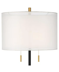 Possini Euro Design Roxie Modern Floor Lamp with Riser 65 1/2" Tall Brass Metal Sheer Linen Double Drum Shade for Living Room Bedroom Office