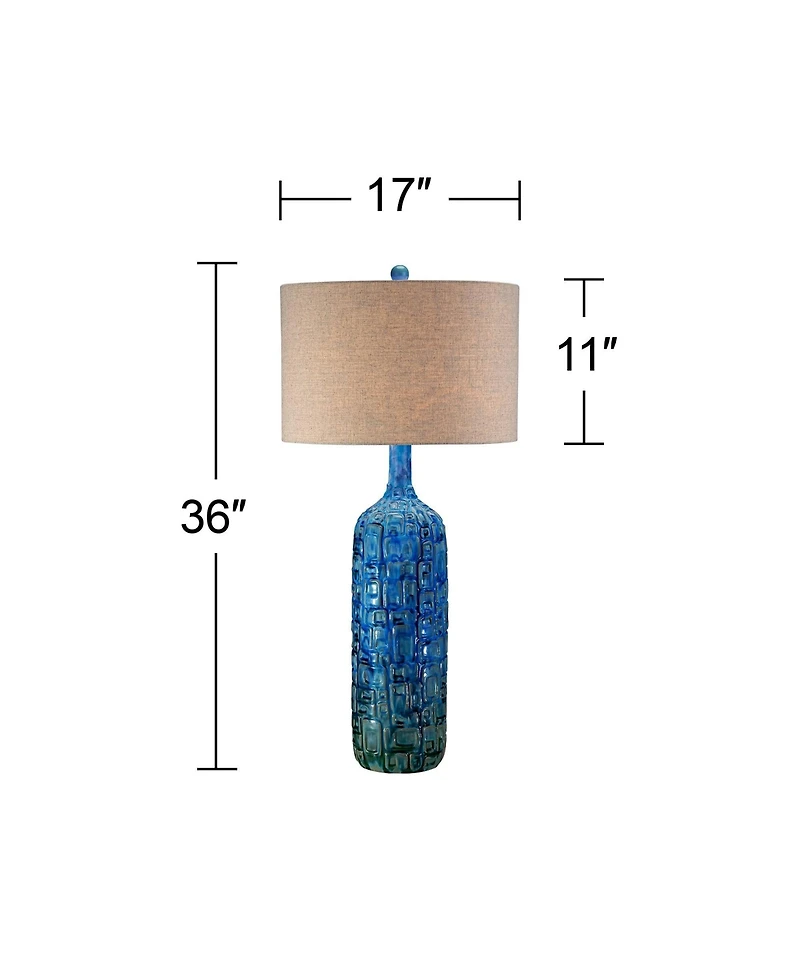 Possini Euro Design 36" Tall Large Mid Century Modern Farmhouse Rustic End Table Lamps Set of 2 Teal Ceramic Living Room