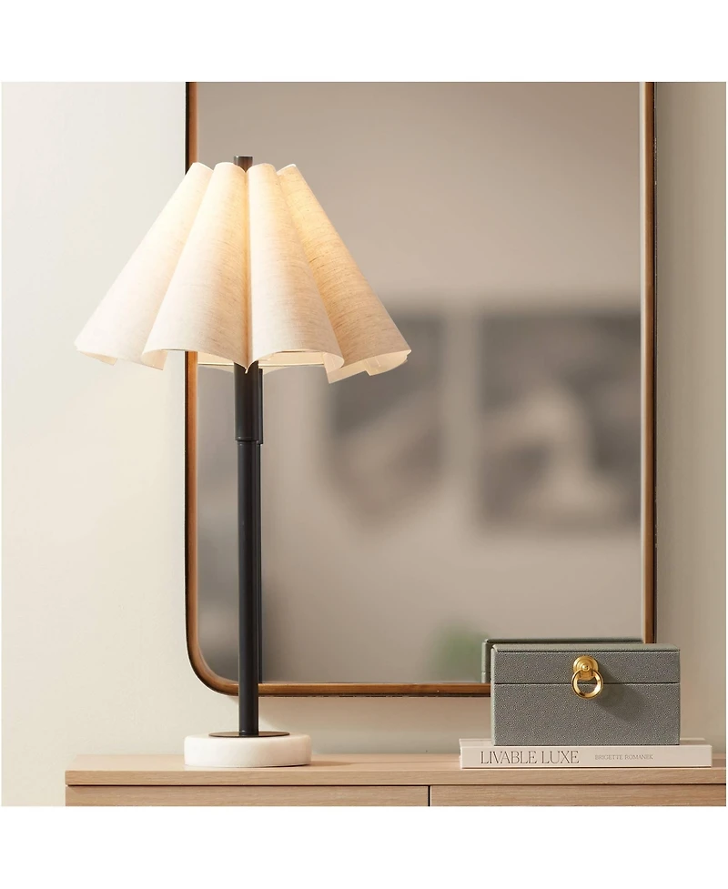 Possini Euro Design Raul 29 1/4" Tall Modern End 3-Way Table Lamp Marble Single Scalloped Shade Living Room Bedroom