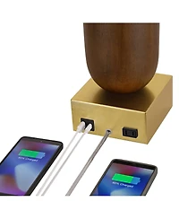 Possini Euro Design Madera 27 3/4" Tall Oval Modern Table Lamp Usb Port Ac Power Outlet Brass Finish Wood Charging