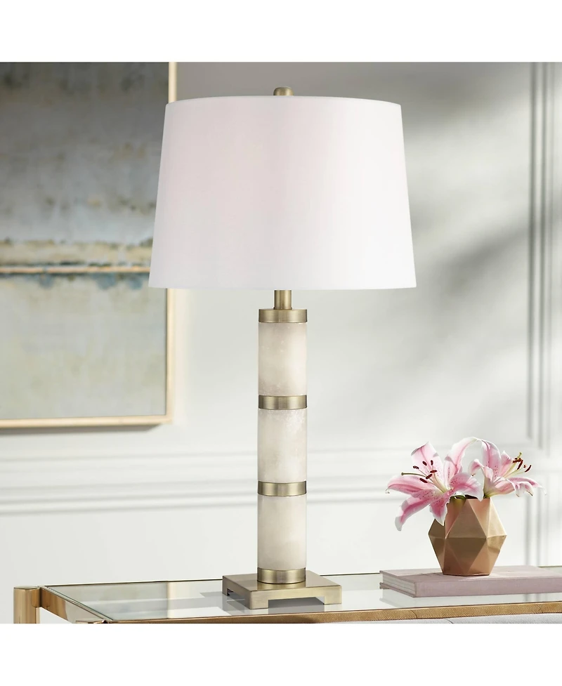 Possini Euro Design Fiona 29" Tall Column Modern Coastal End 3-Way Table Lamp Finish Alabaster Single Living Room Bedroom