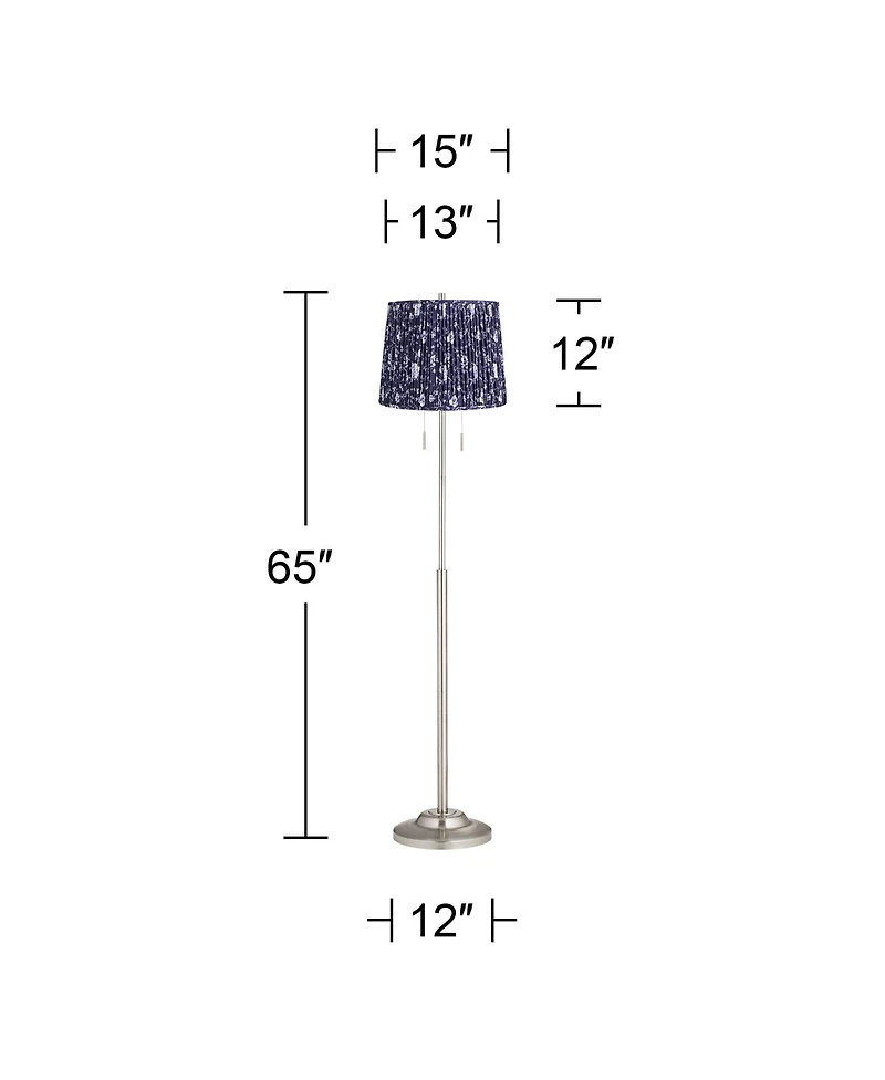 360 Lighting Abba Modern 65" Tall Standing Floor Lamp Twin Pull Chain Metal Brushed Steel Finish Pleated