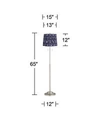 360 Lighting Abba Modern 65" Tall Standing Floor Lamp Twin Pull Chain Metal Brushed Steel Finish Pleated