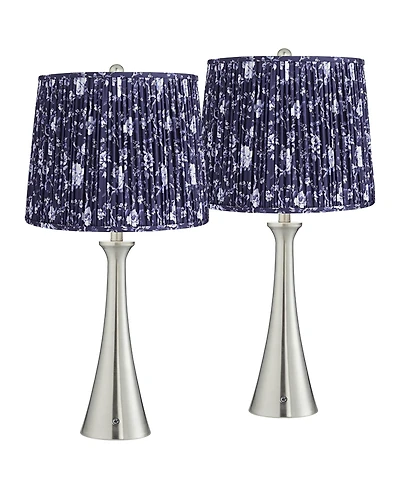 360 Lighting Karl 27 1/2" Tall Modern Table Lamps Set of 2 Usb Port Ac Power Outlet Brushed Nickel Finish Metal Shade Charging