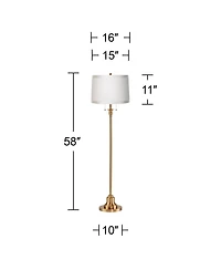 360 Lighting Dyna Traditional 58" Tall Standing Floor Lamp Pole Pull Chain Gold Antique Brass Finish Drum White Ribbon Shade