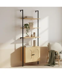 Yigii 72.5" H Ladder Bookshelf with Cabinet 3-Tier Wall Mounted Rattan Metal Frame Boho Open Storage Display Rack