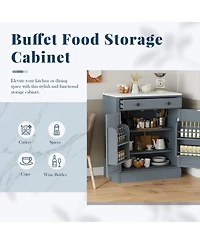 Rainsken Modern Storage Cabinet, Multi-Use Kitchen Pantry and Coffee Bar with Drawer, 2 Adjustable Shelves and 2 Door Shelves for Dining Room