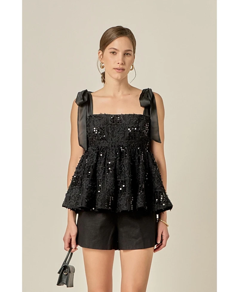 English Factory Women's Sequins Bow Top