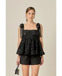 English Factory Women's Sequins Bow Top