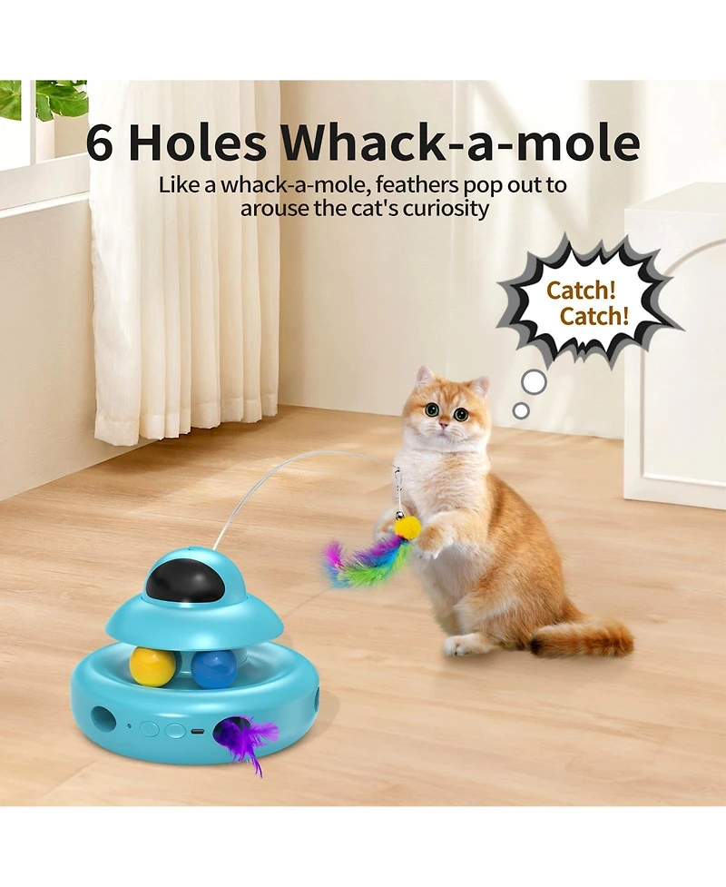 Aronkl 4-in-1 Interactive Cat Toy Automatic Self Play Usb Rechargeable Butterfly Feather Track Balls Laser