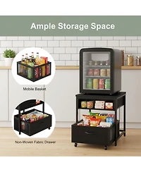 Yigii End Table Mini Fridge Stand with Storage Drawer Mobile Basket Cart for Living Room Bedroom