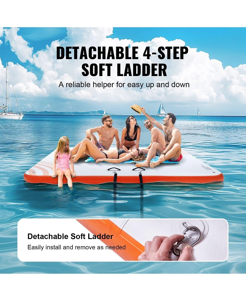 Mecale 10 x 10 Feet Inflatable Floating Dock Platform with Non-Slip Surface and Ladder