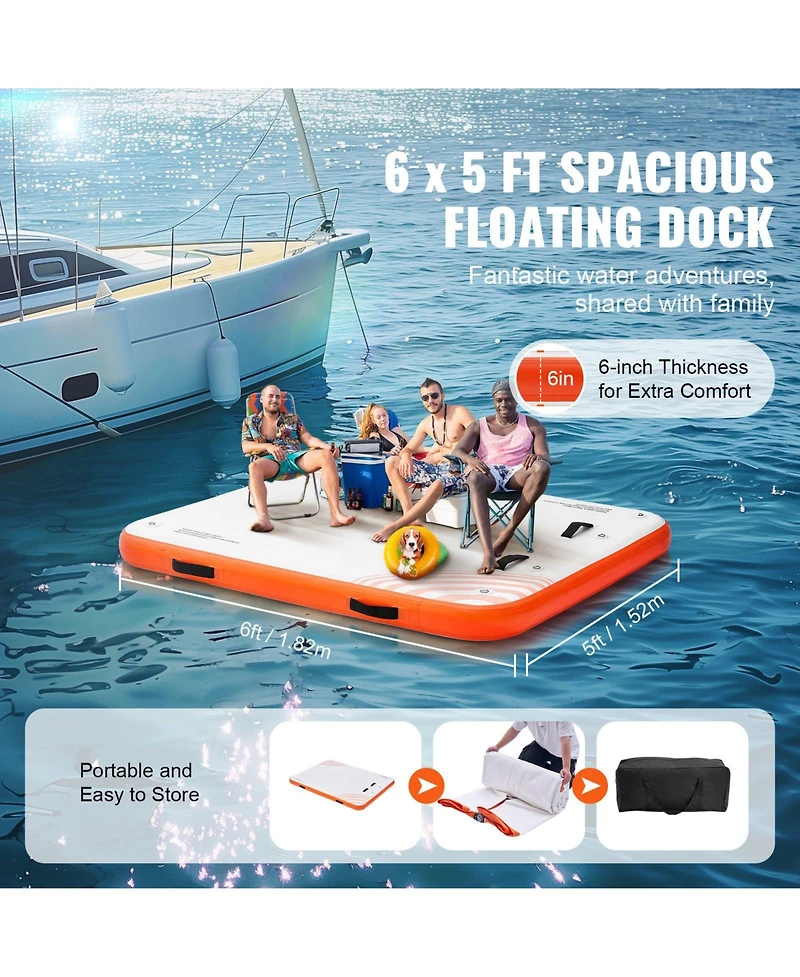 Mecale 6 x 5 Feet Inflatable Floating Dock Platform with Non-Slip Surface and Ladder