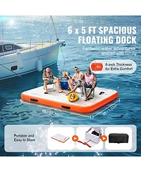 Mecale 6 x 5 Feet Inflatable Floating Dock Platform with Non-Slip Surface and Ladder