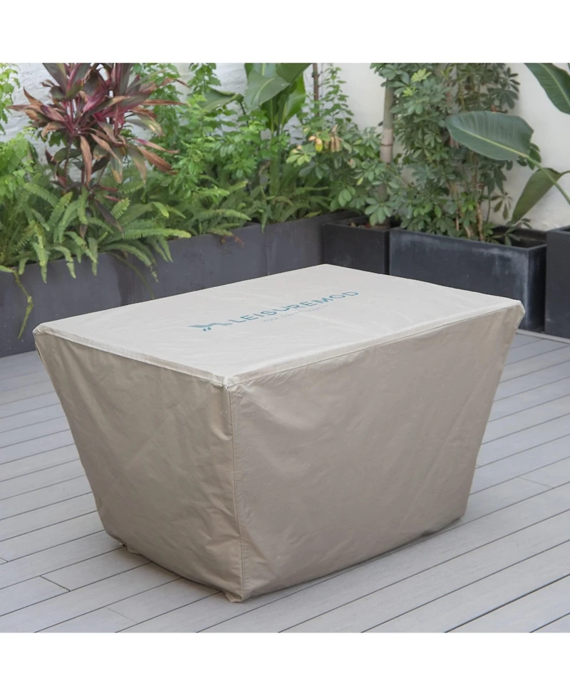 LeisureMod Modern Outdoor Home Decorative Furniture Protection Chelsea Waterproof Fabric Rectangle Fire Pit Table Cover