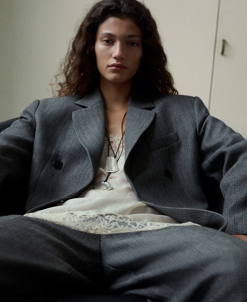 Selection Mango Women's Herringbone Double-Breasted Suit Blazer