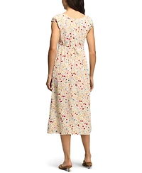 Lucky Brand Women's Floral Sweetheart Neck Viscose Midi Dress