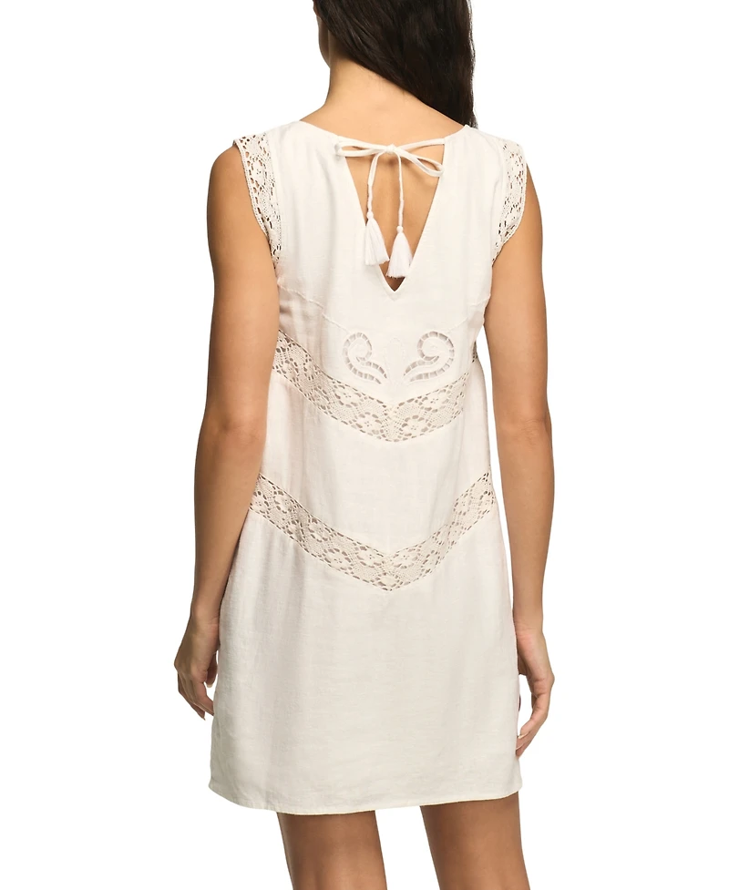 Lucky Brand Women's Schiffli Embroidered Jewel Neck Shift Dress