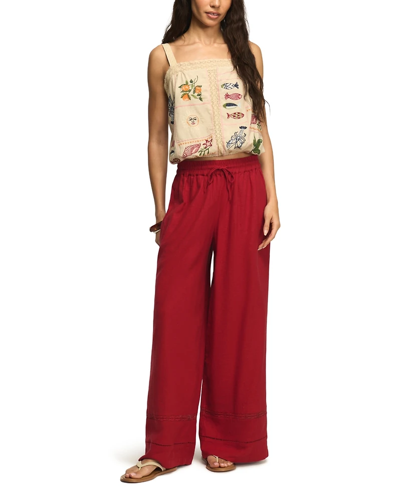 Lucky Brand Women's Wide-Leg Lace Trim Pull-On Pants