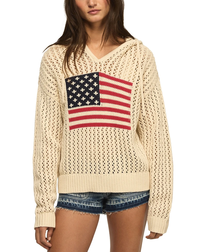 Lucky Brand Women's Americana Flag Cotton Hooded Sweater