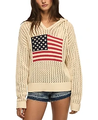 Lucky Brand Women's Americana Flag Cotton Hooded Sweater