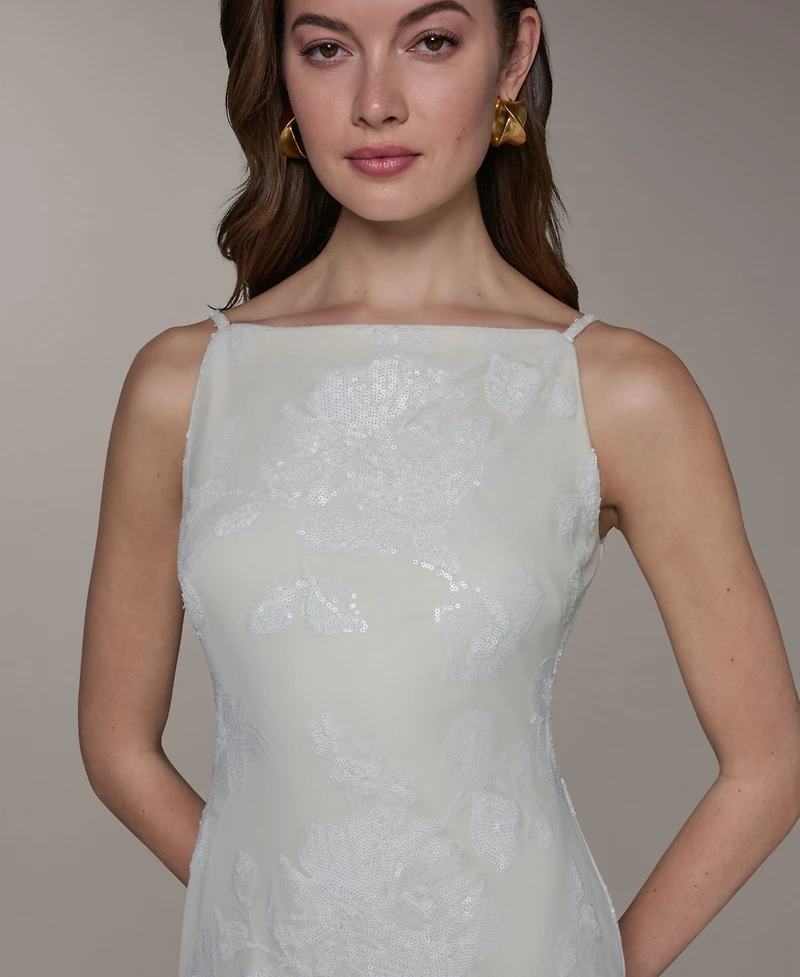 Donna Karan New York Women's Sleeveless Midi Dress with Lace Print