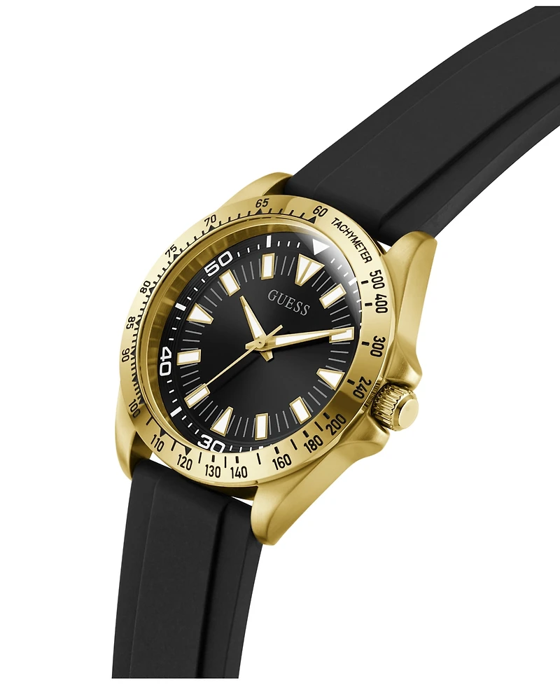 Guess Men's Gold-Tone Stainles Steel Black Silicone Analog Watch, 42mm