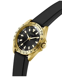 Guess Men's Gold-Tone Stainles Steel Black Silicone Analog Watch, 42mm