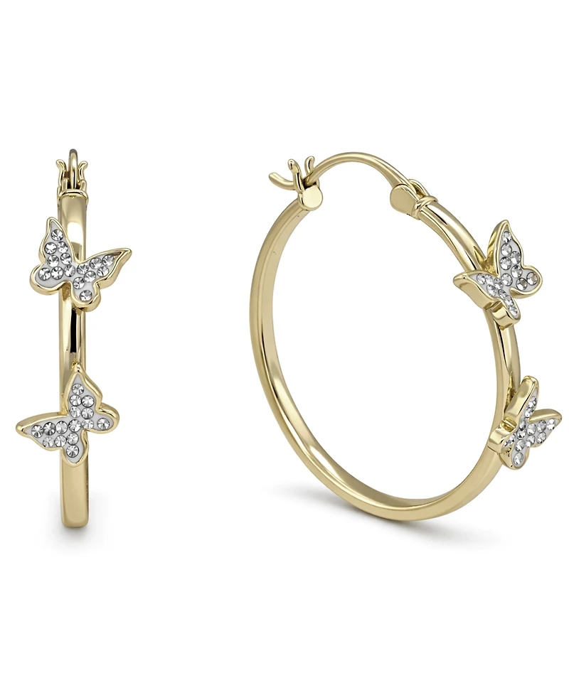 And Now This Hoop Earring with Clear Crystal Butterflies Silver Plate or Gold