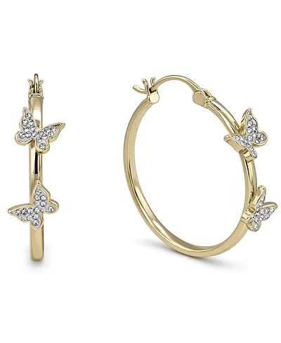 And Now This Hoop Earring with Clear Crystal Butterflies Silver Plate or Gold